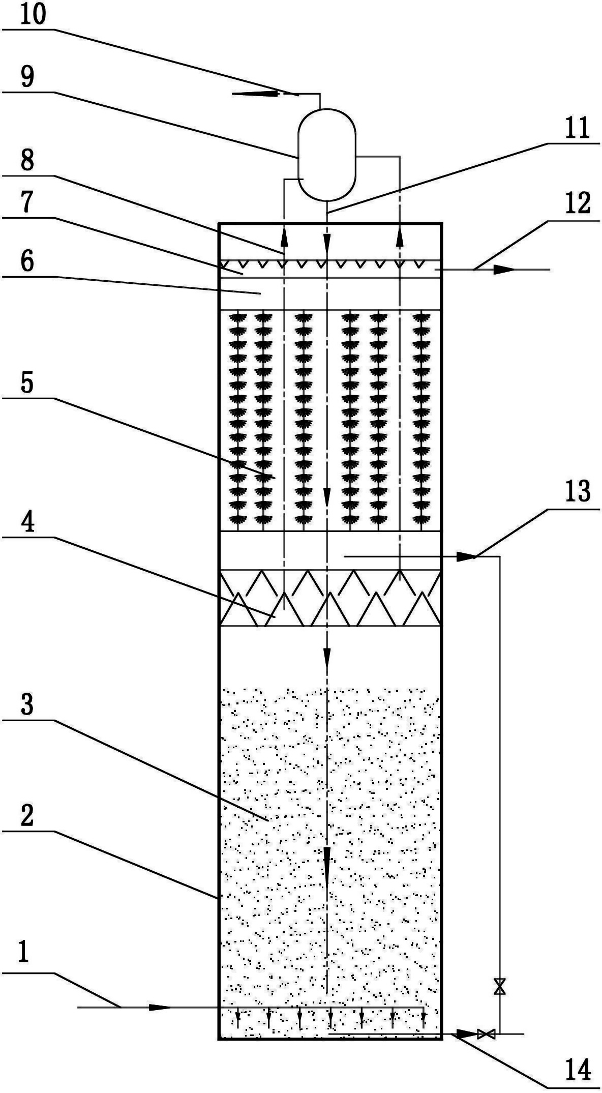 Upflow blanket filter (UBF) anaerobic reactor with filter layer at top and for treating chemical wastewater