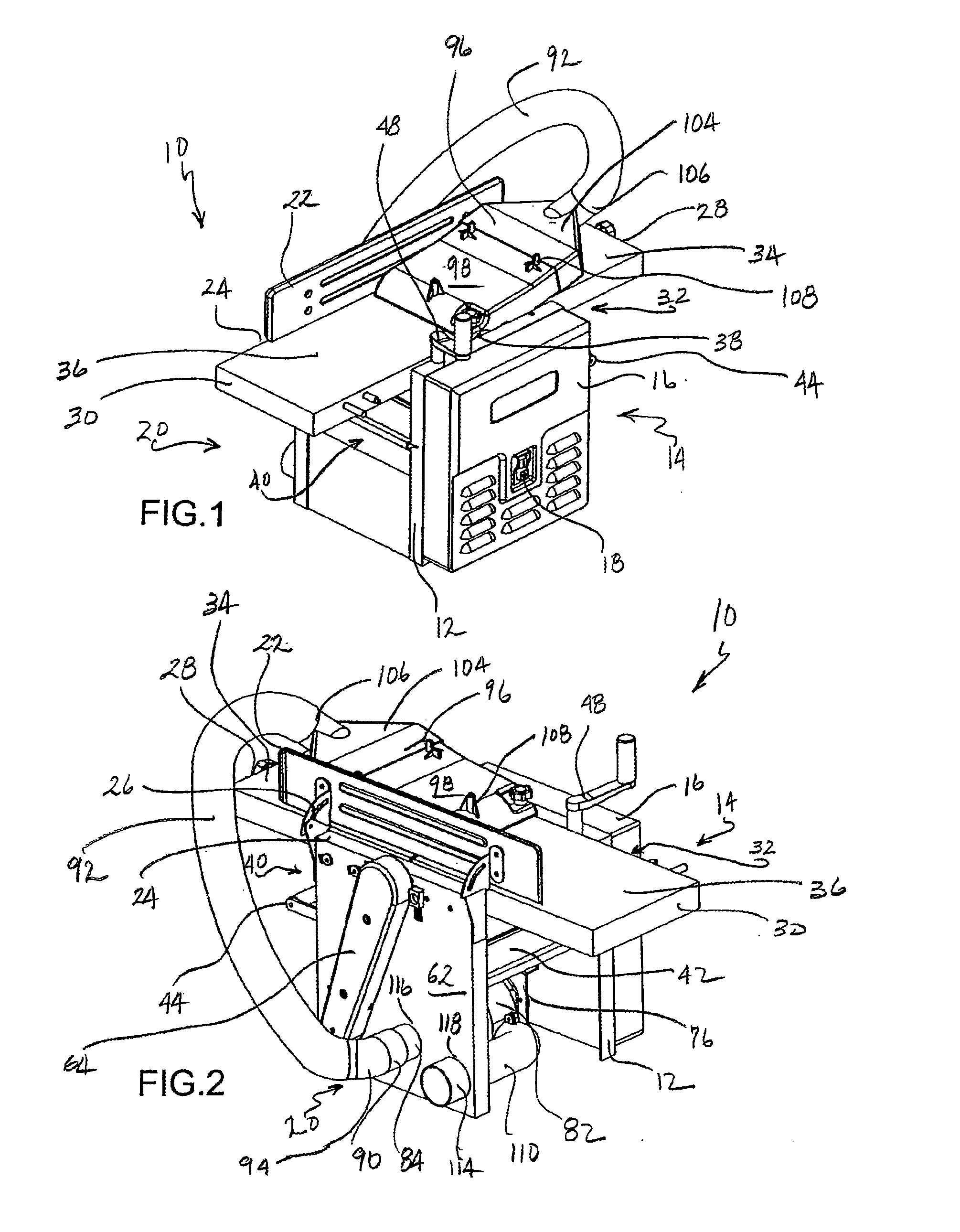 Jointer/planer with internal sawdust collection system