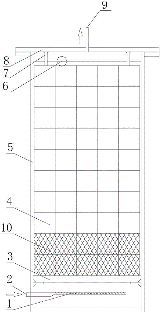 Low-temperature environment used hydrazine-containing exhaust gas treatment device and method thereof