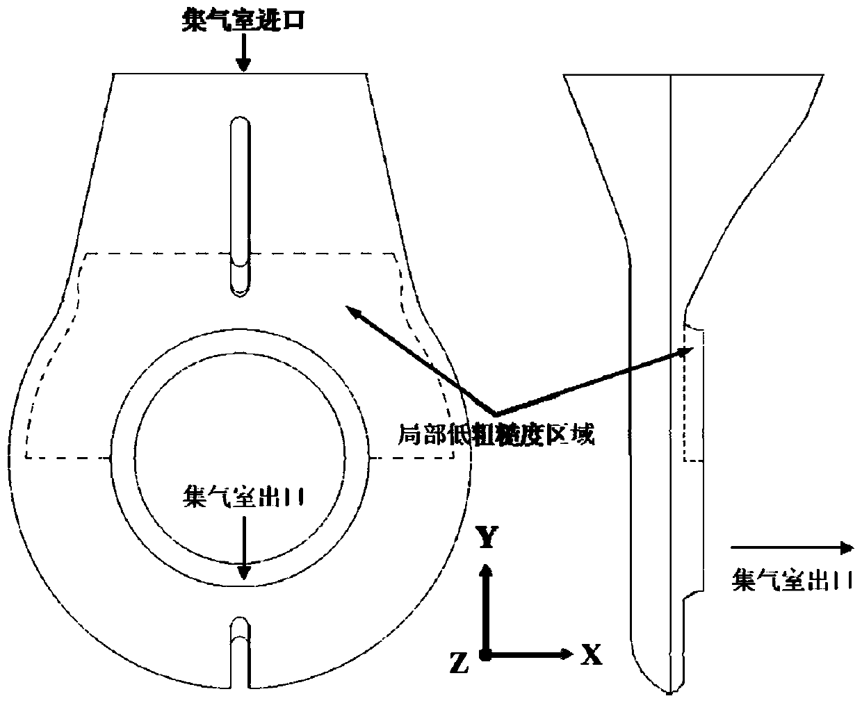 Method and structure for reducing wall surface friction loss of air collecting chamber of compressed air energy storage turbine