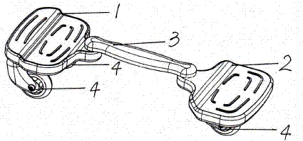 Upper and lower panel embedded type double-folding type three-wheeled dynamic skateboard