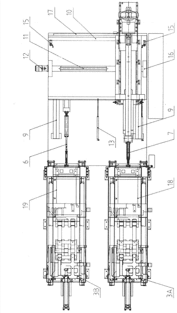 Bi-module-injection plastic extrusion and injecting molding machine