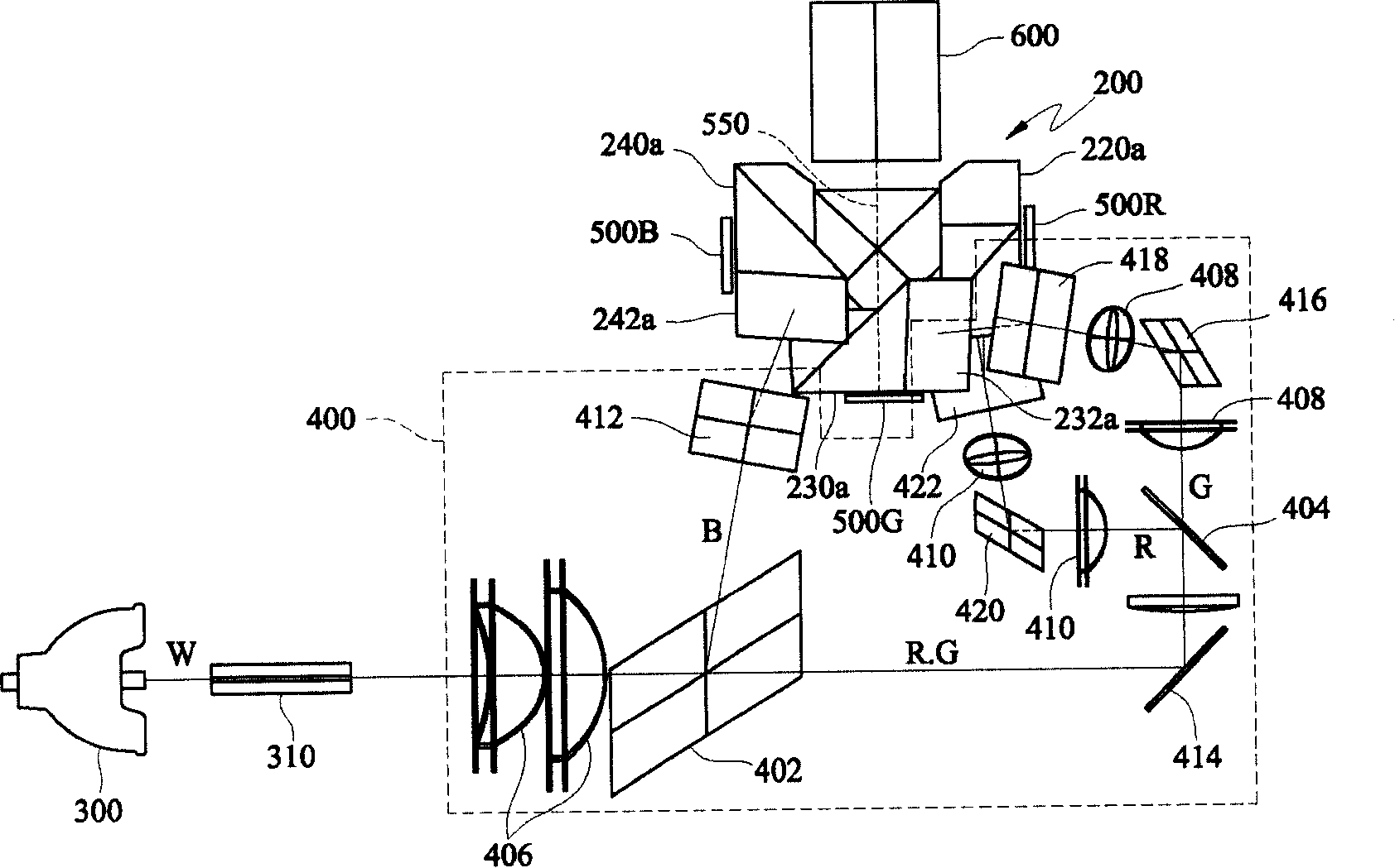 Optical processing structure for digital optical processing projection device