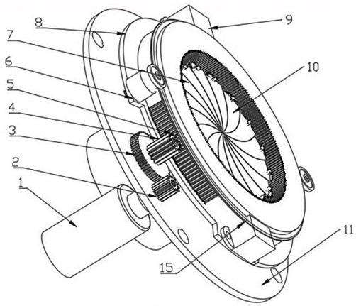 Electronic throttle valve device with vanes rotating through arc rack