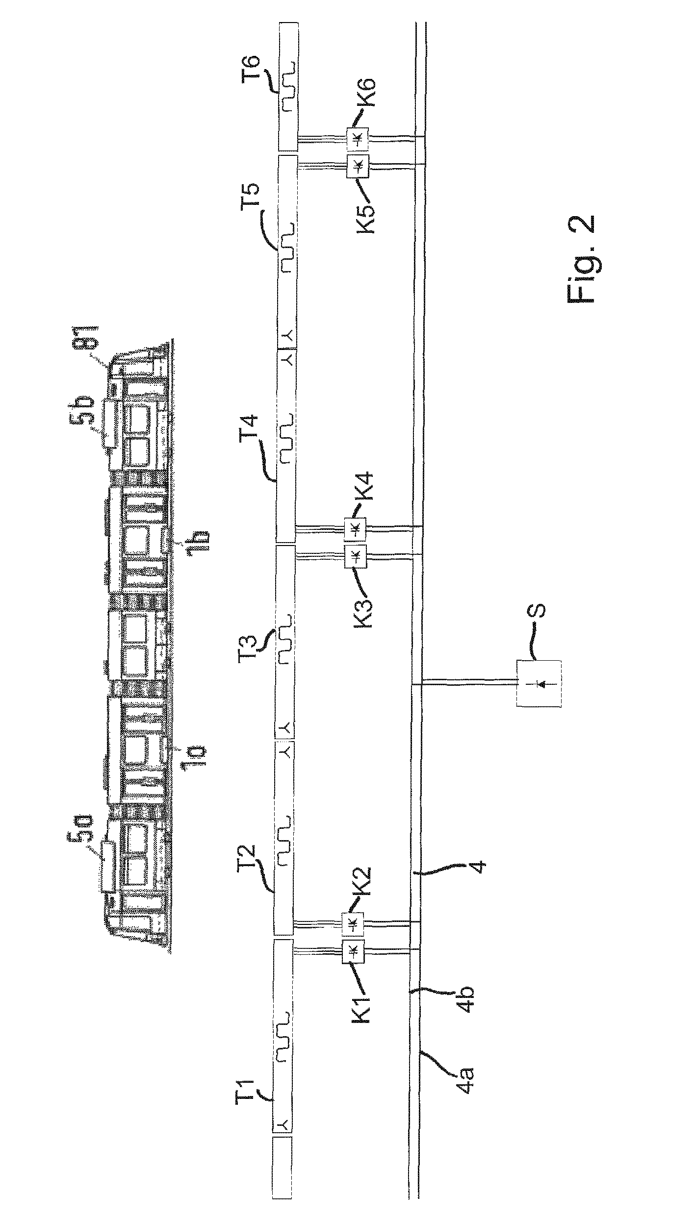 System and method for transferring electric energy to a vehicle using constant current operation of segments of a conductor arrangement