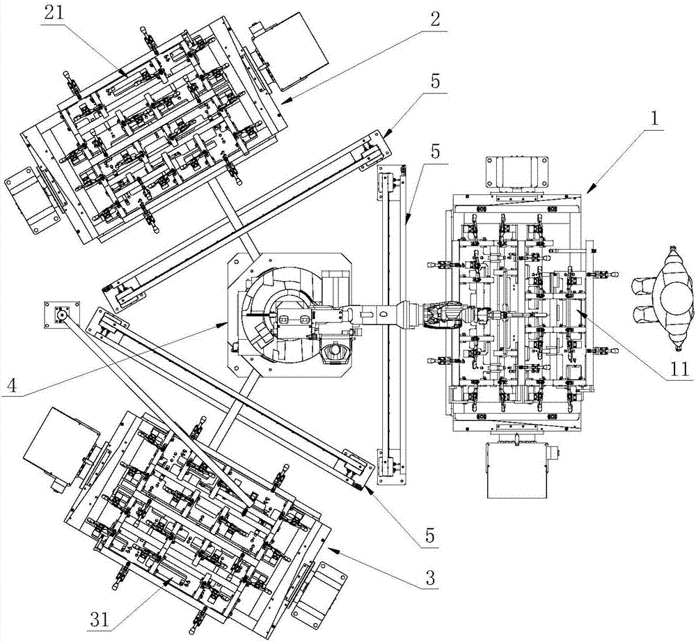 Three-station code scanning automatic welding production line