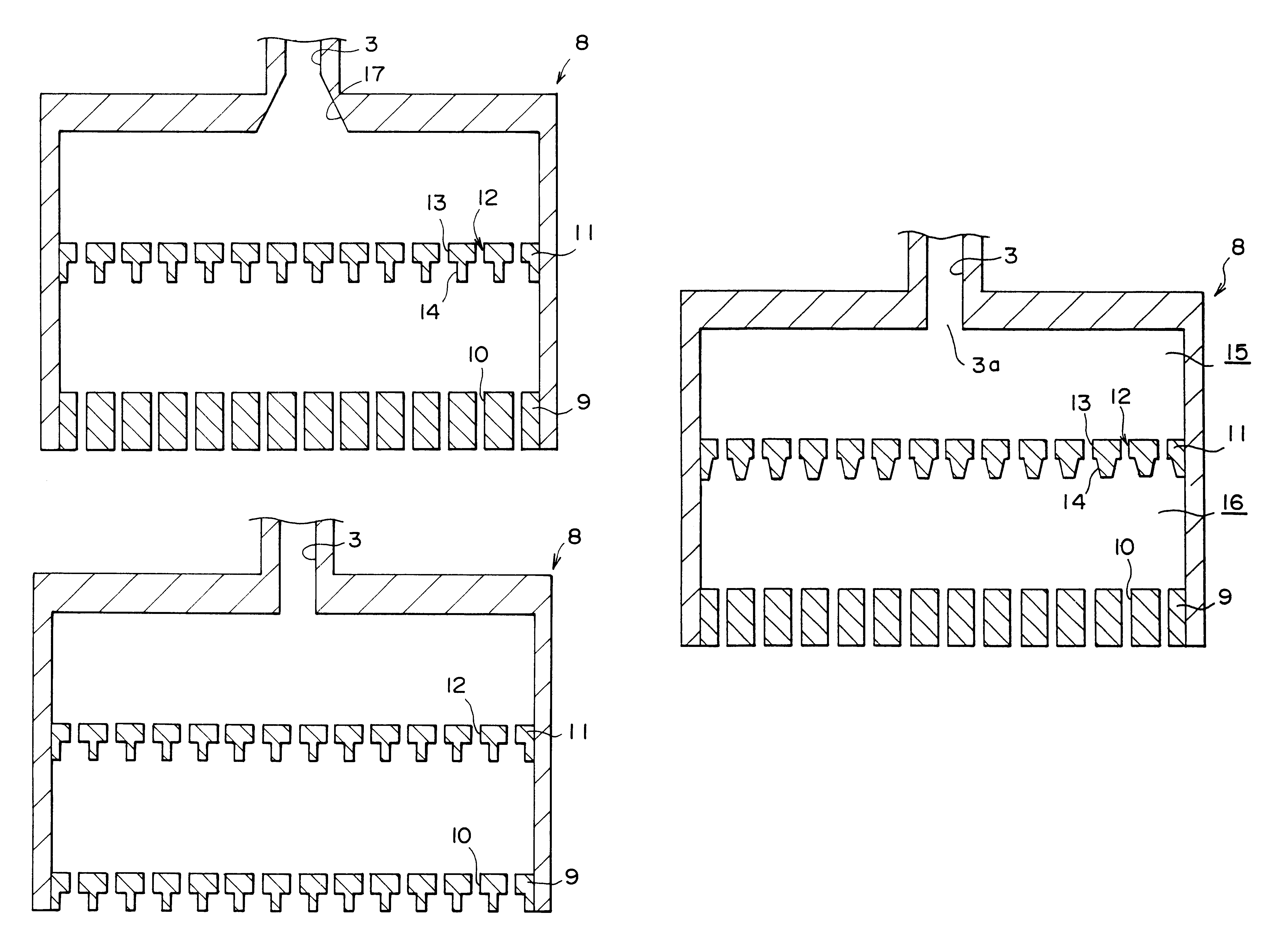 Gas processing apparatus baffle member, and gas processing method