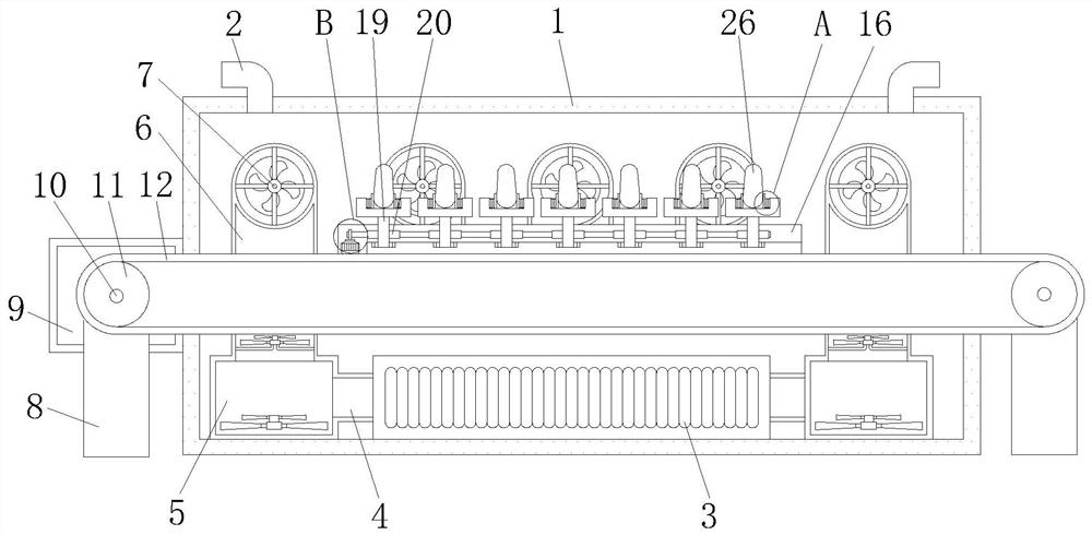 Drying device with locating and clamping multi-angle swing structure for sport shoe production