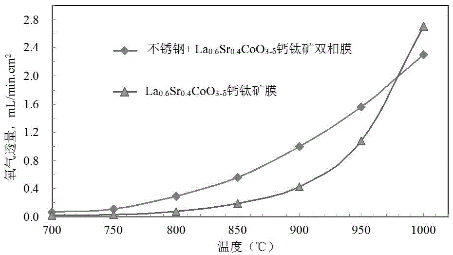 Stainless steel doped perovskite ceramic two-phase composite hollow fiber oxygen-permeating membrane and preparation method thereof