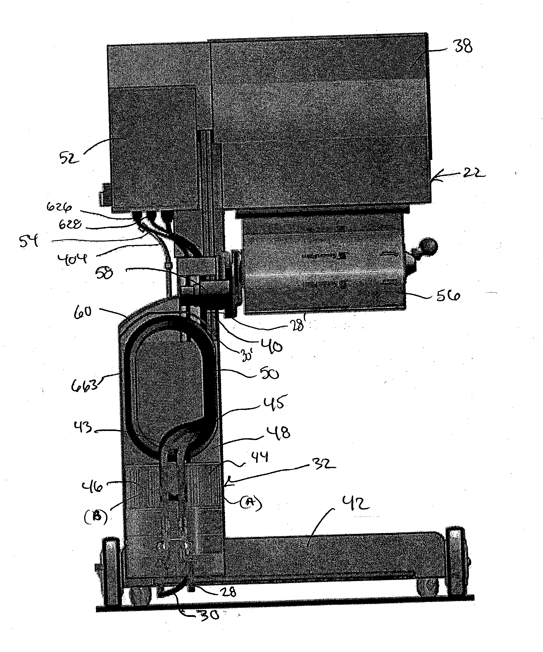 Film unwind system with hinged spindle and electronic control of web tension