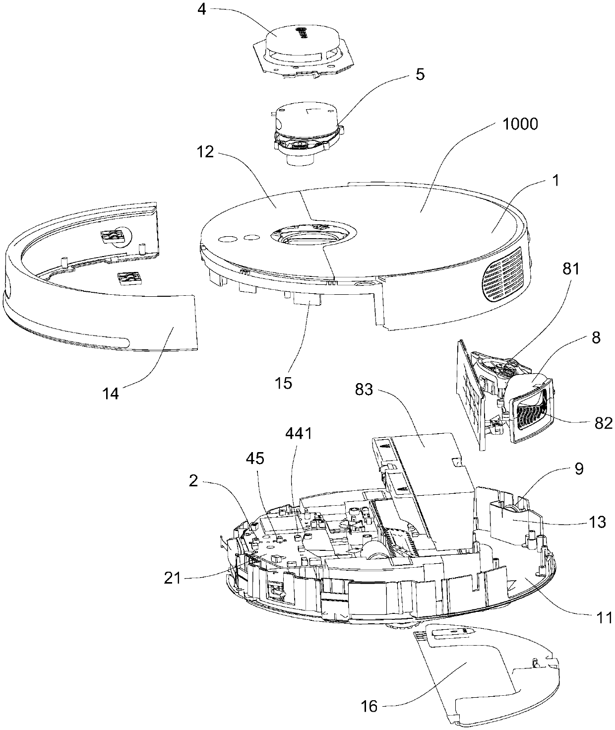 Sweeping robot and middle sweeping device thereof