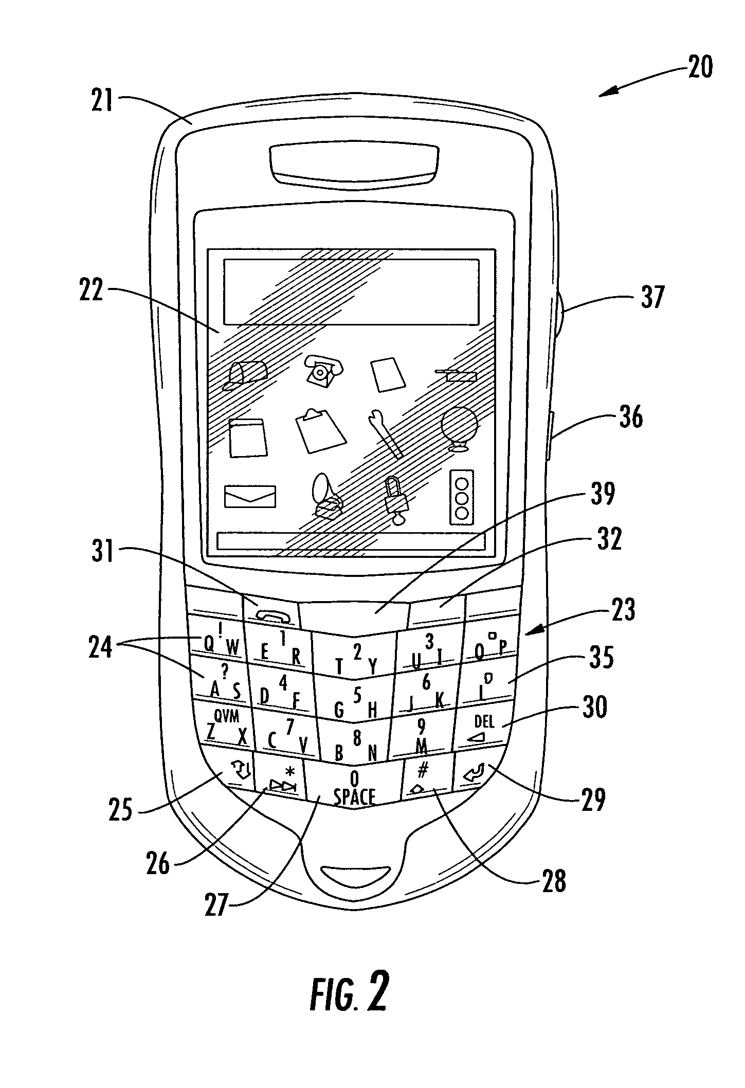 Mobile wireless communications device comprising integrated antenna and keyboard and related methods