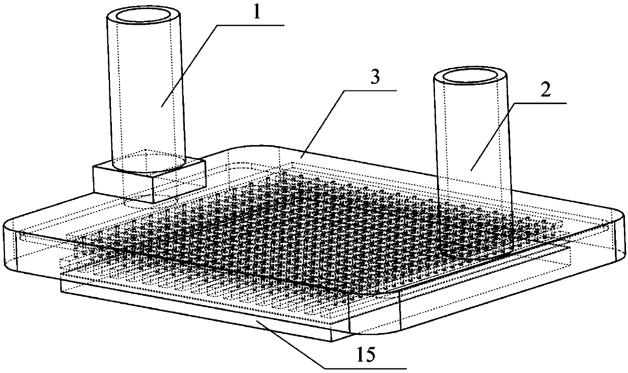 Multi-branch jet flow microchannel chip liquid cooling and heat radiating device