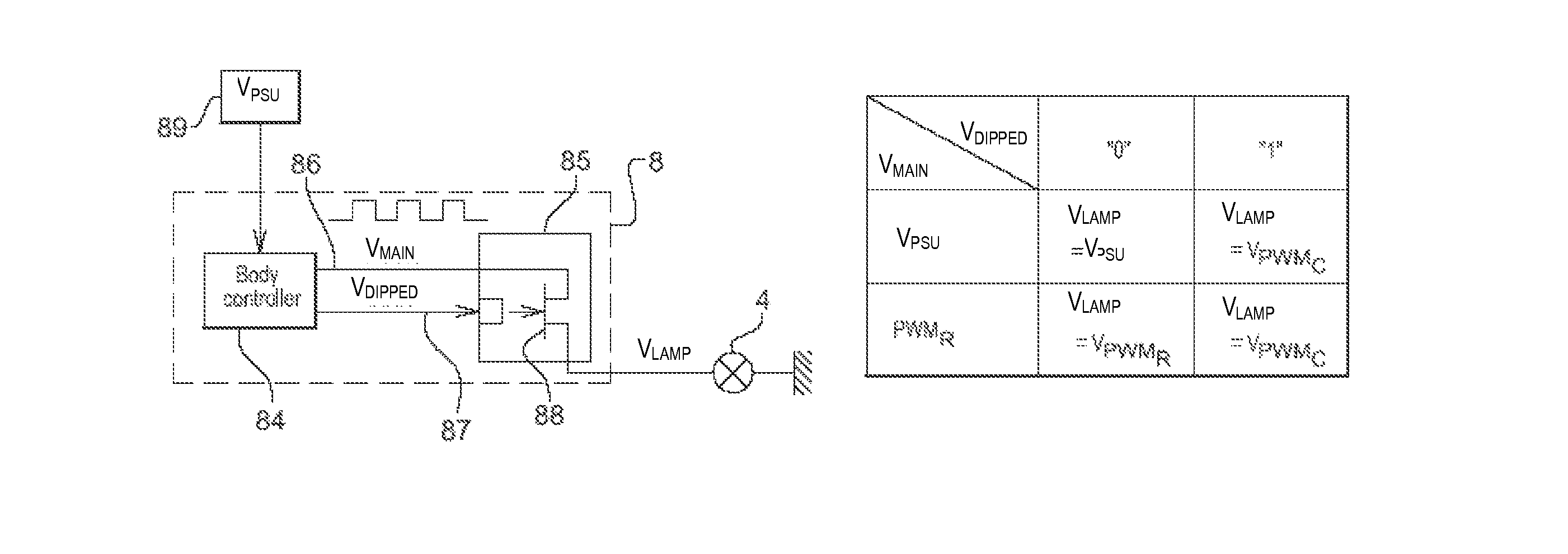 Method of supplying power to an automobile headlight lamp and headlight using that method