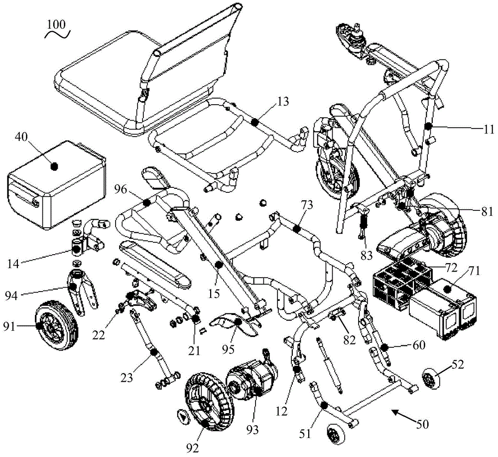 Forwards-folded rollover prevention electric wheelchair