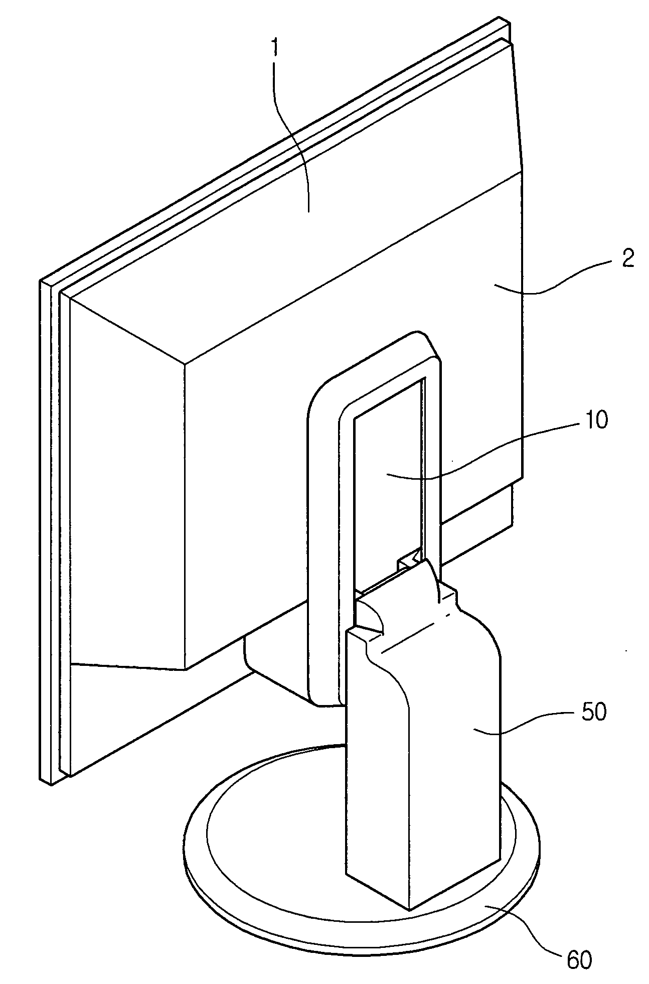 Height adjusting device of a display device and stand for display device