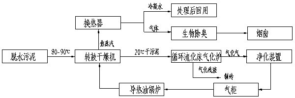 A treatment process combining sludge drying and gasification