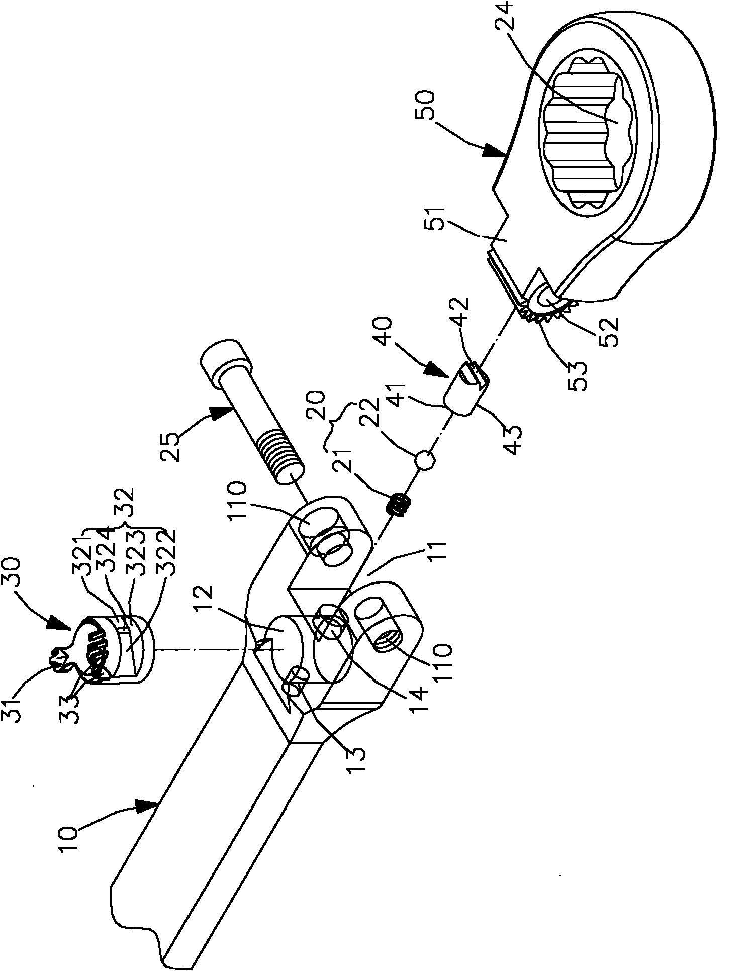 Tool head positioning structure of head shaking wrench