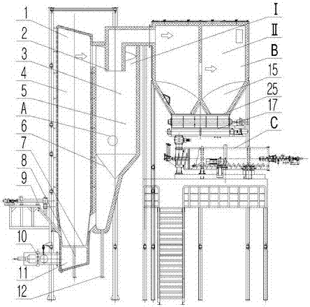 Using method of heat storage, boiling, burning, precipitation and purification device for VOCs waste gas absorbed solid waste