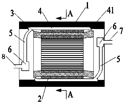 Motor stator and shell installation structure designed with spray bars and design method for spray bar