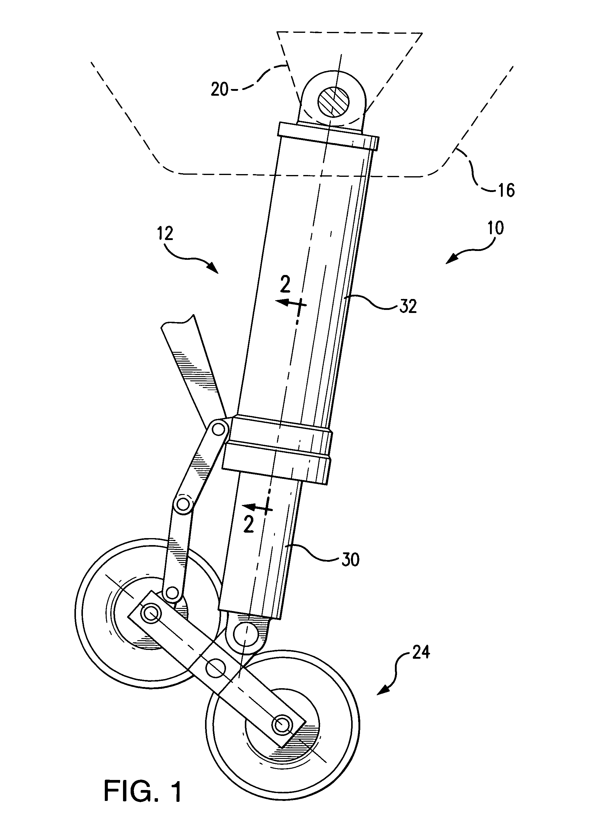 Aircraft shock strut having fixed upper bearing