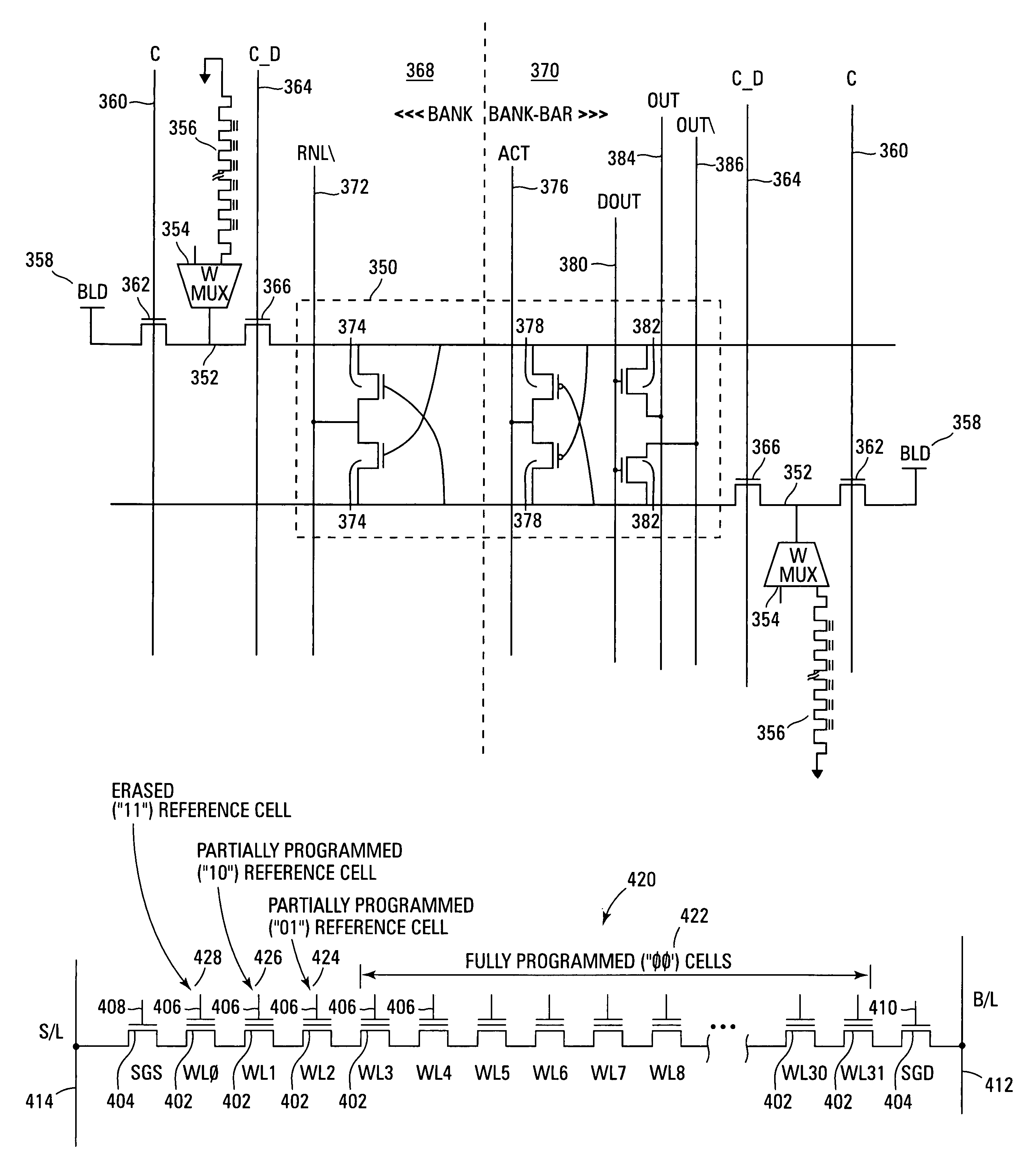 NAND architecture memory with voltage sensing