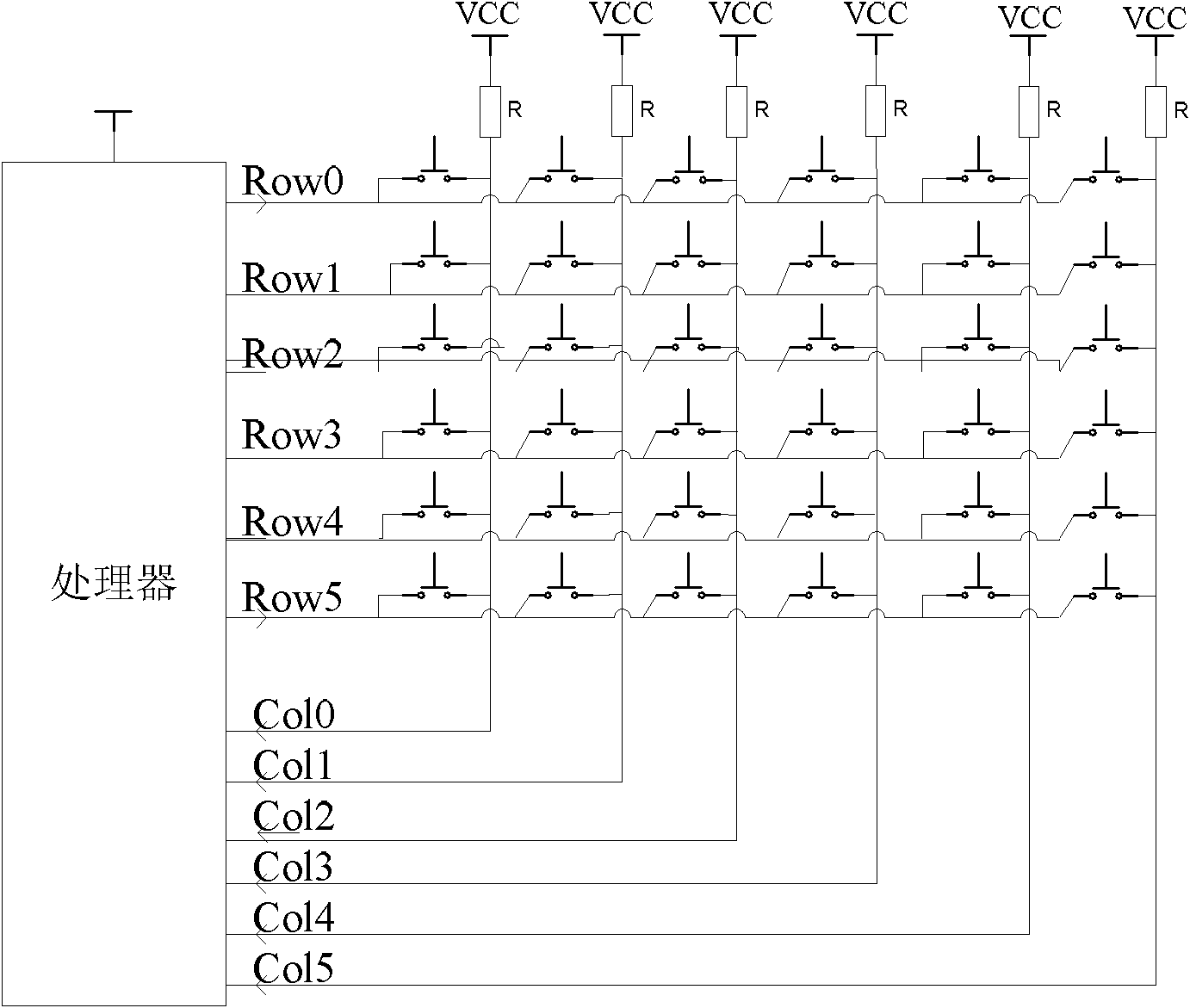 Matrix keyboard circuit, scanning method and device, processor and handheld terminal