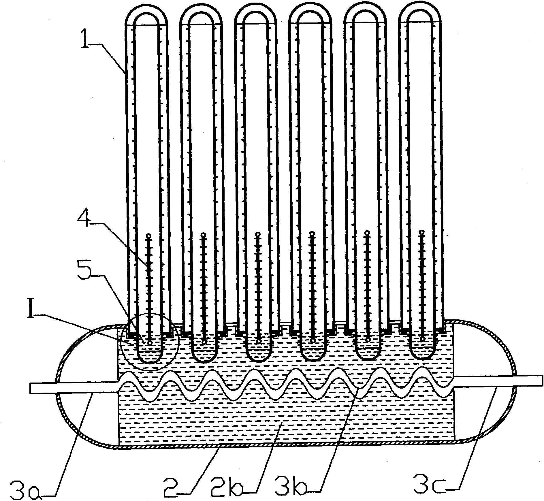 Solar water heater with solar thermal collector pipes mounted above hot water storage tank