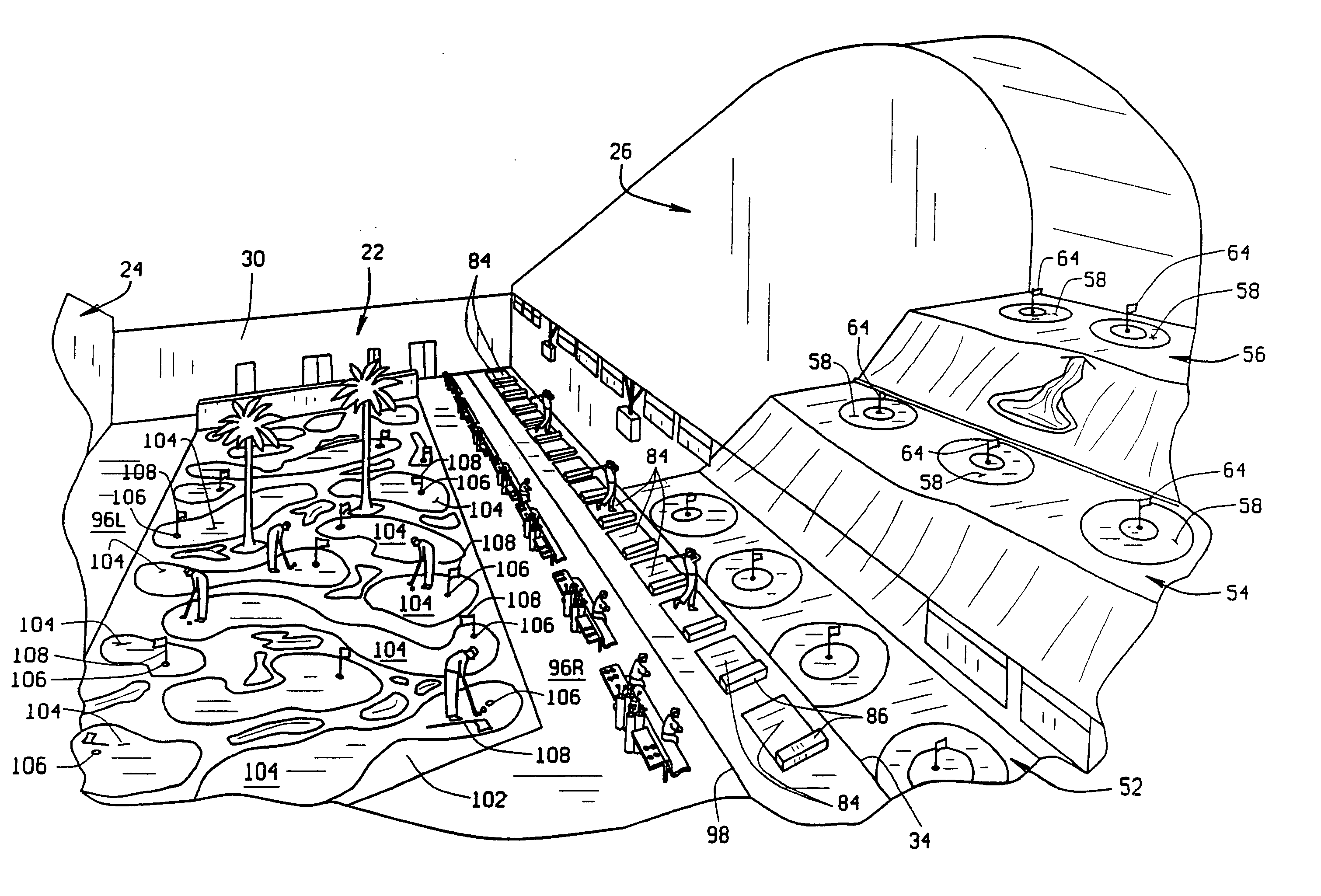 Compact golf facility and a method of playing a golf game