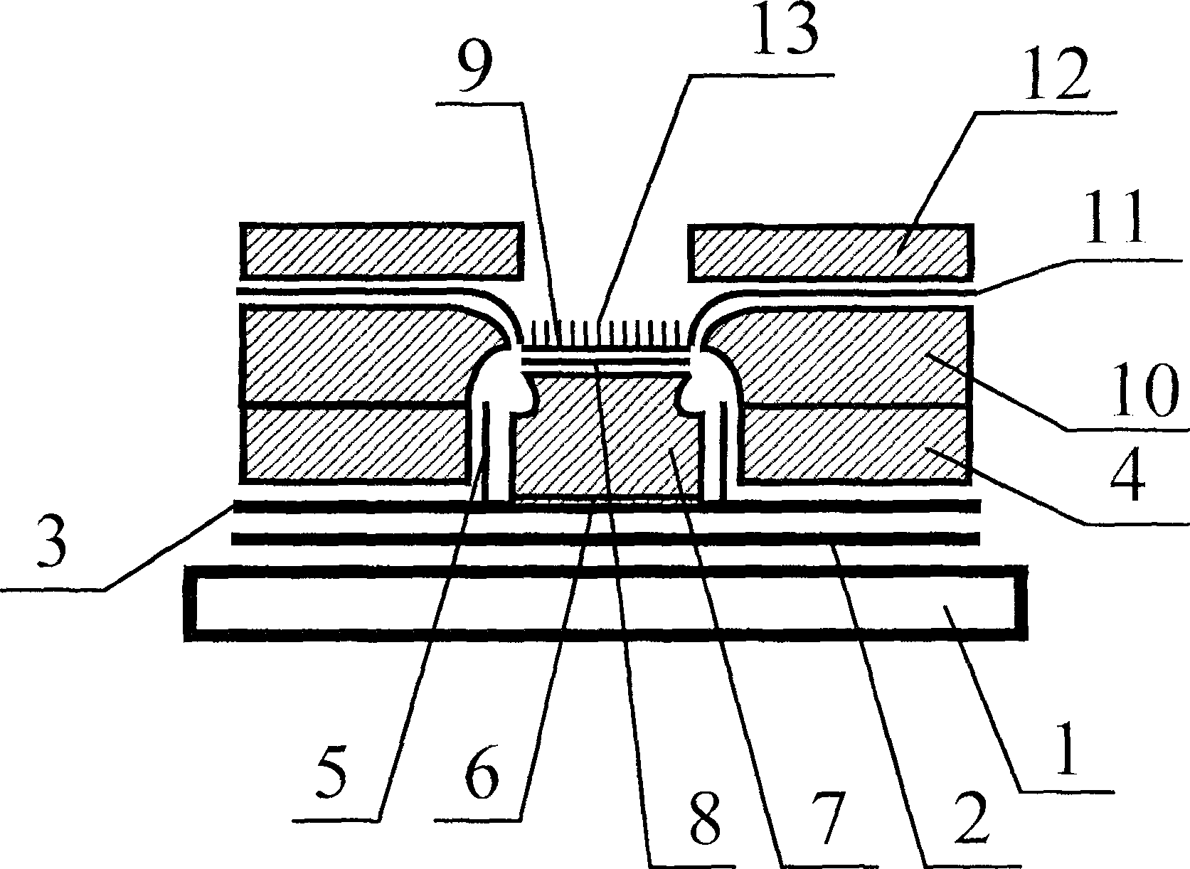 Flat-panel display device with circular cross-angle lower gate-modulated cathode structure and its preparing process