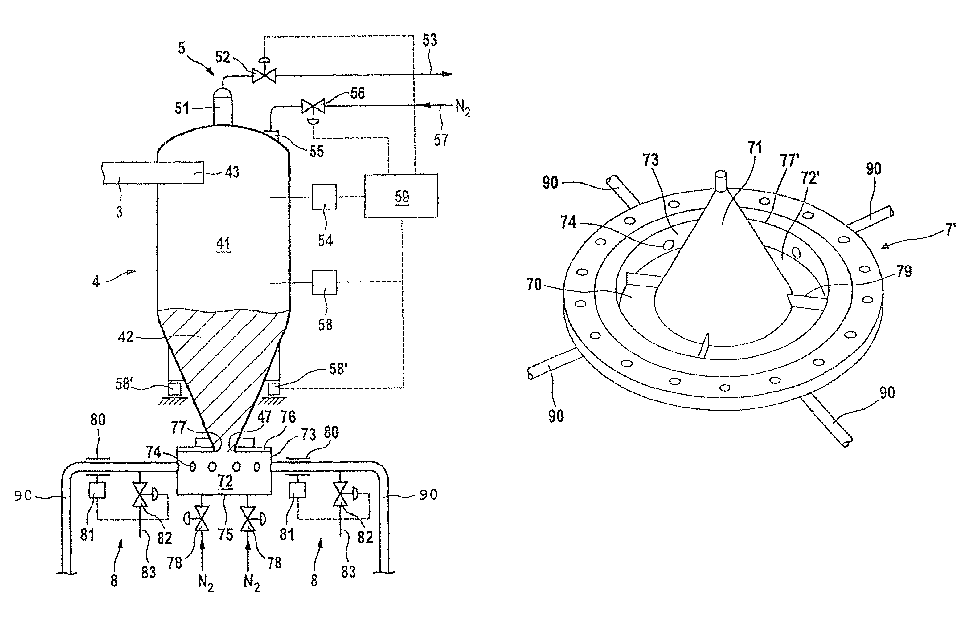 Solids distributor for injection plants, blast furnaces and the like