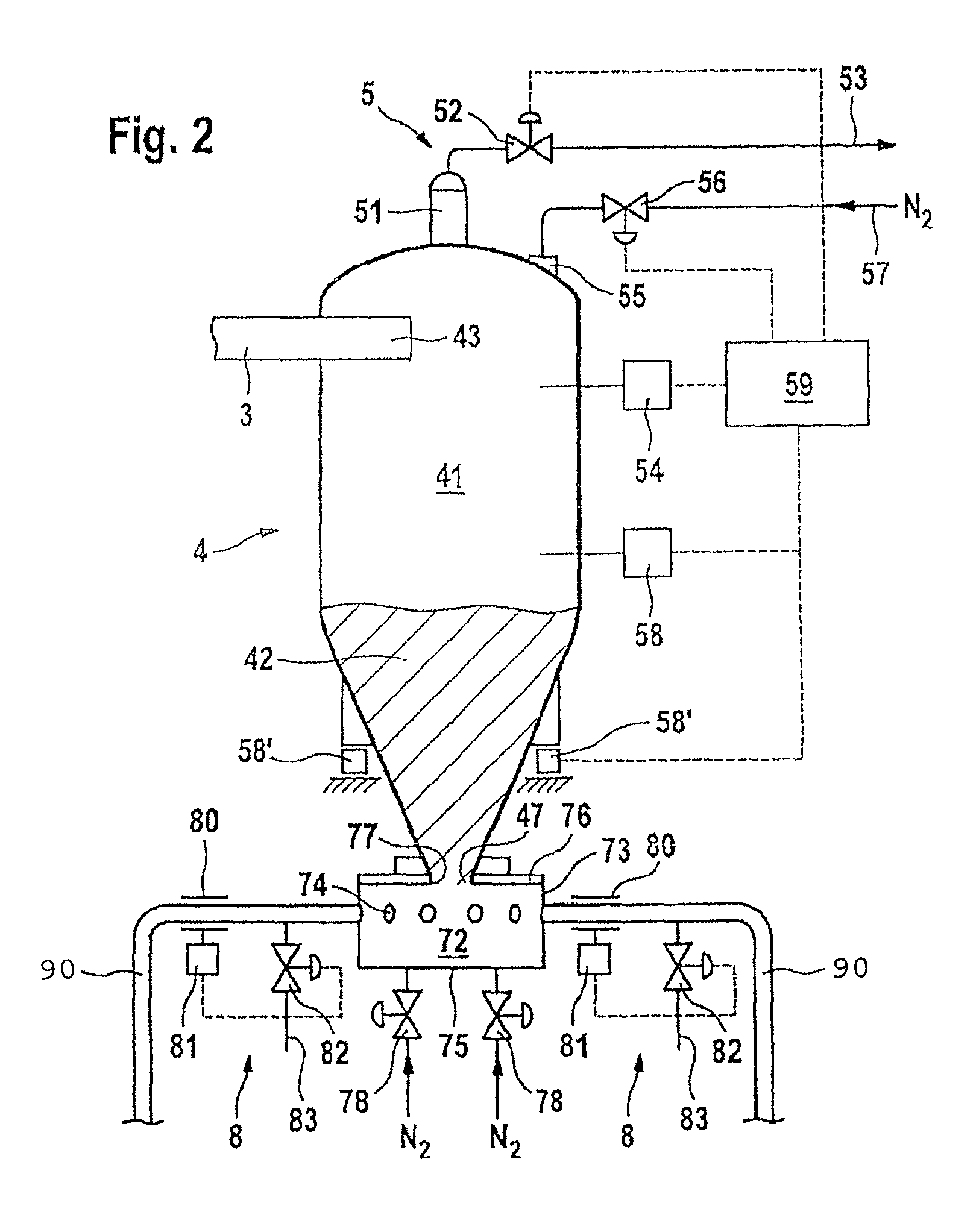 Solids distributor for injection plants, blast furnaces and the like