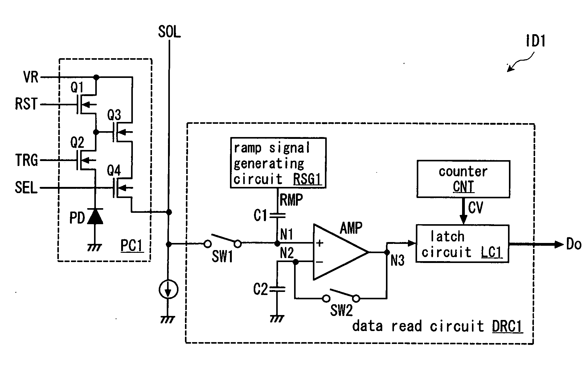 Data read circuit of solid-state imaging device, imaging apparatus, and data read method for solid-state imaging device