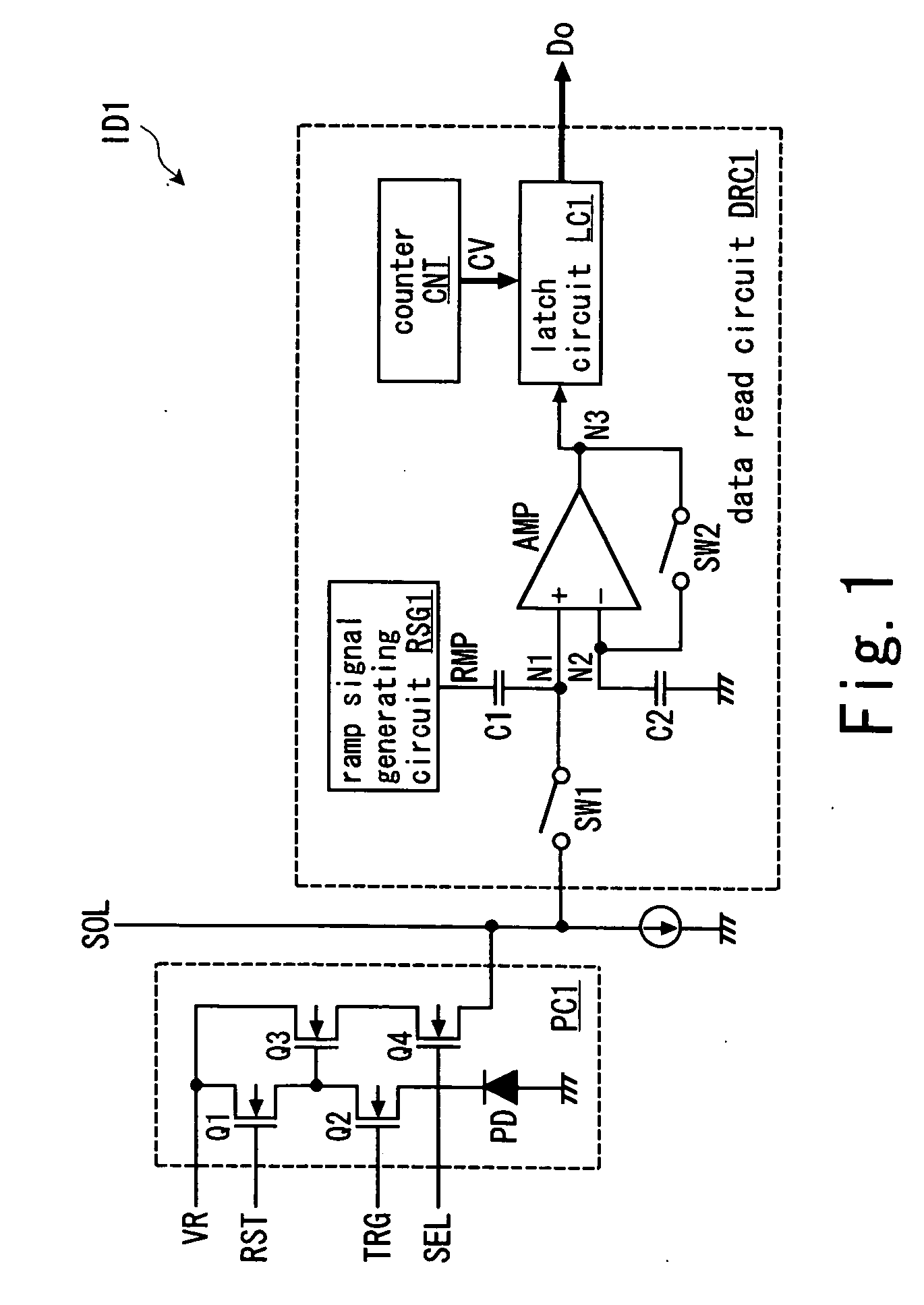 Data read circuit of solid-state imaging device, imaging apparatus, and data read method for solid-state imaging device