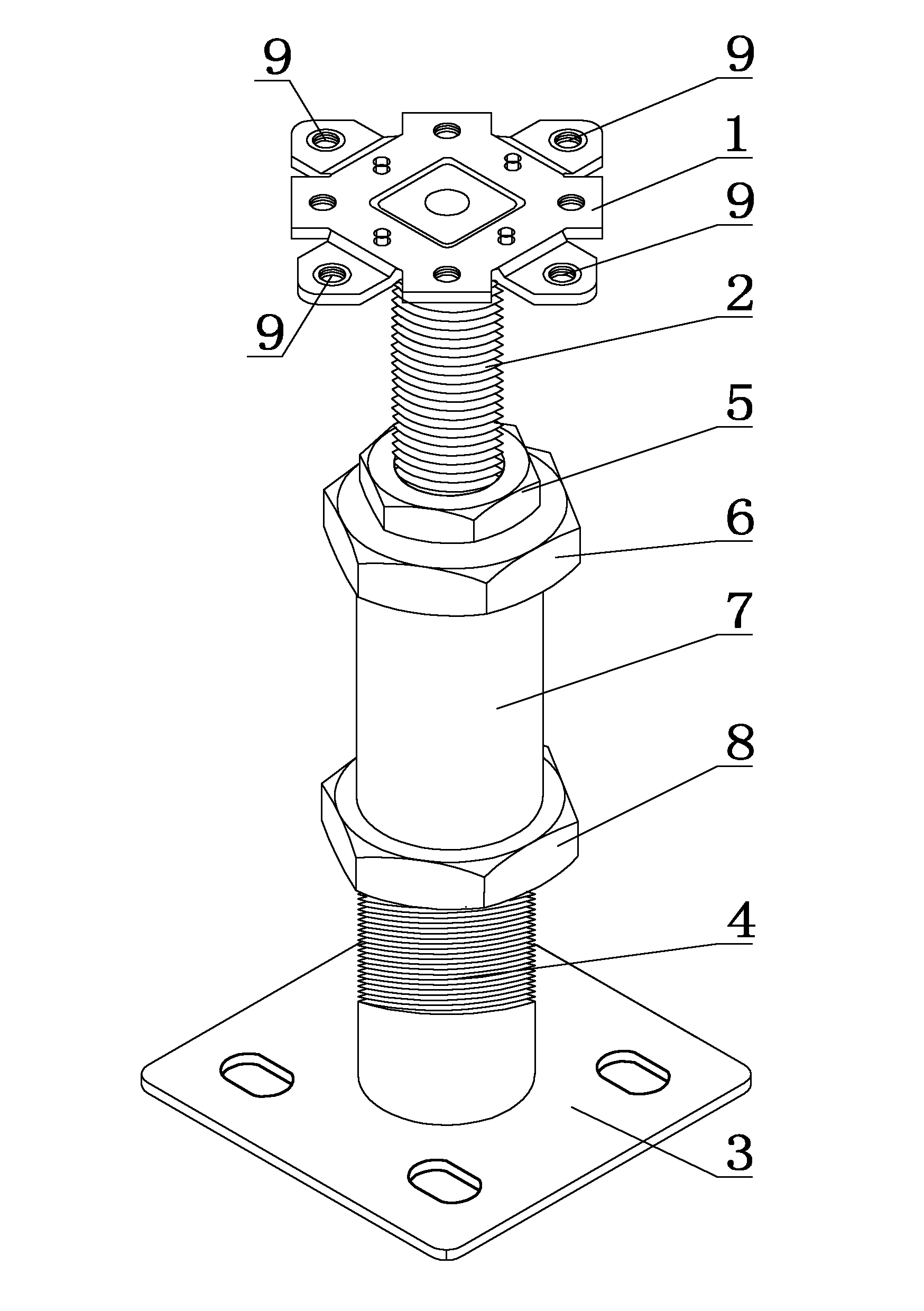 Adjustable support seat for overhead floor and combination connecting structure thereof