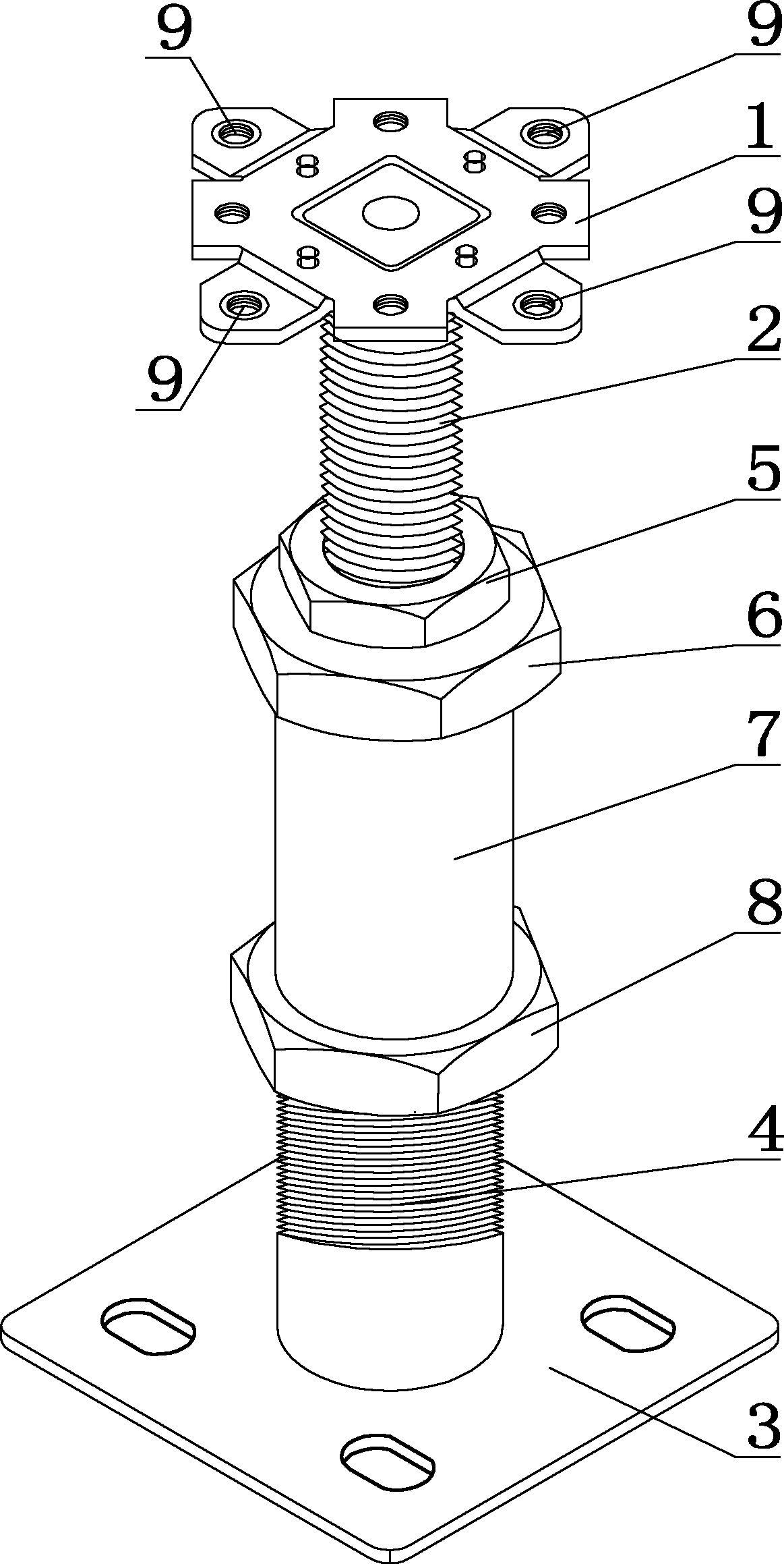 Adjustable support seat for overhead floor and combination connecting structure thereof