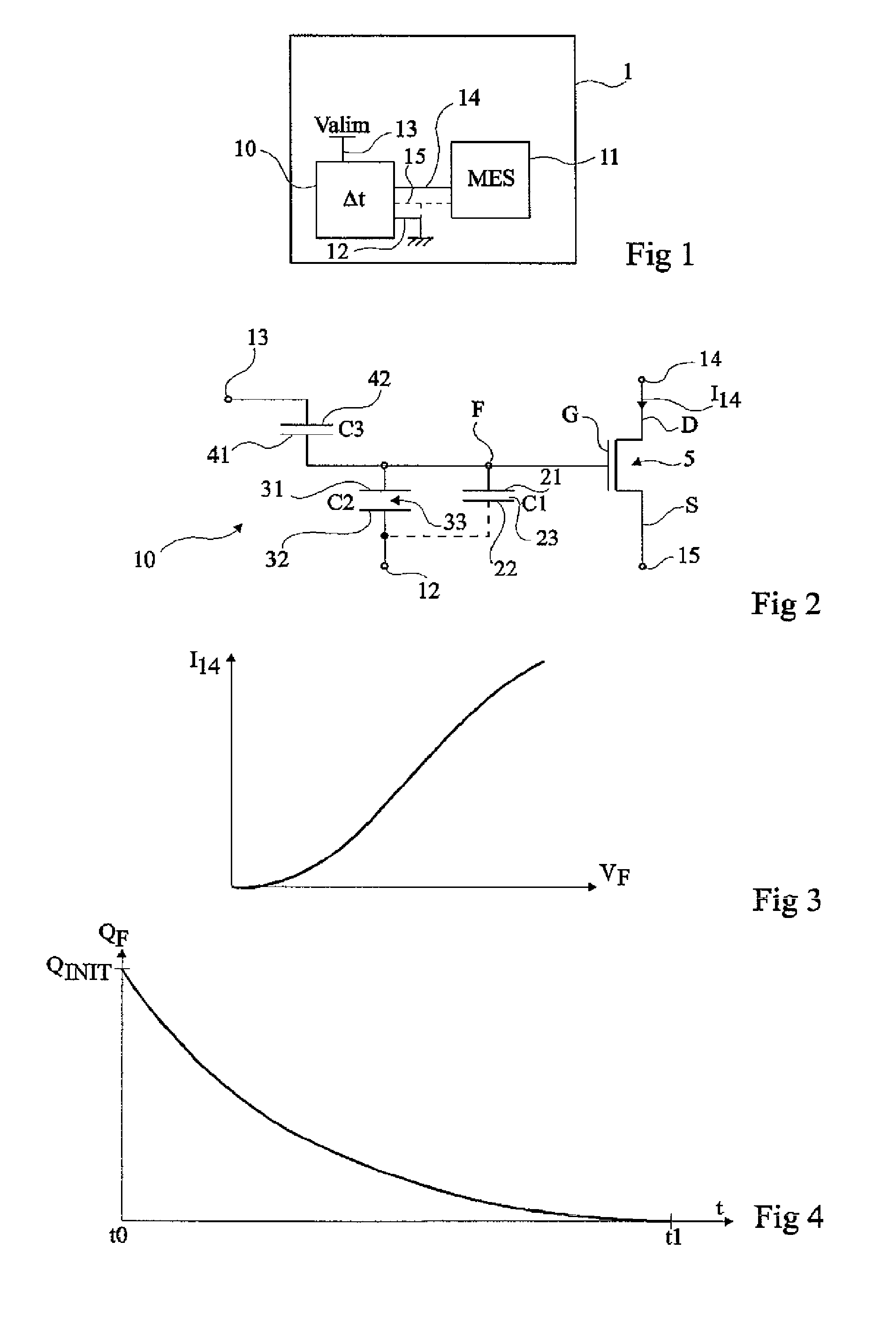 Circuit for reading a charge retention element for a time measurement