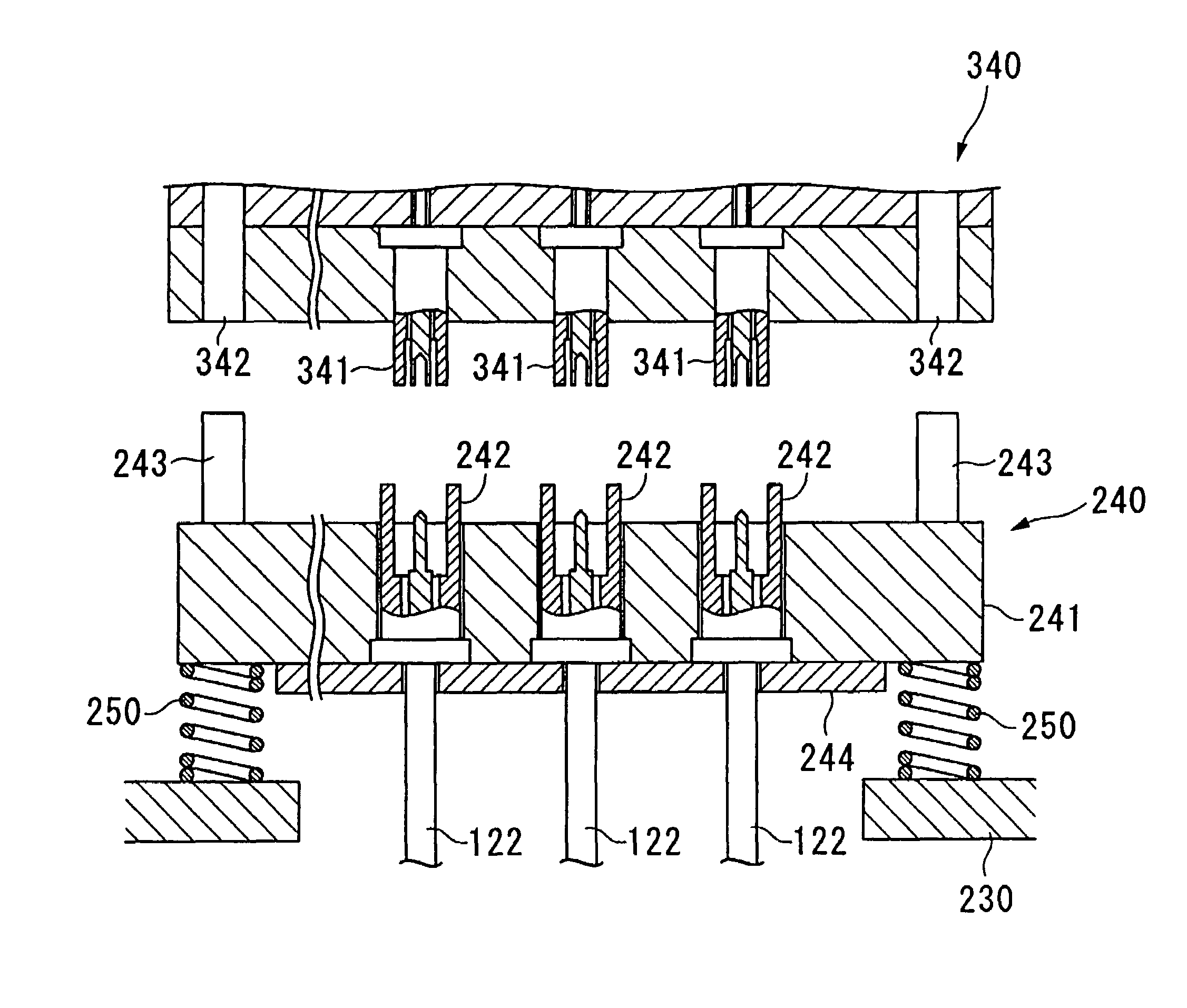 Connector housing block, interface member and electronic device testing apparatus