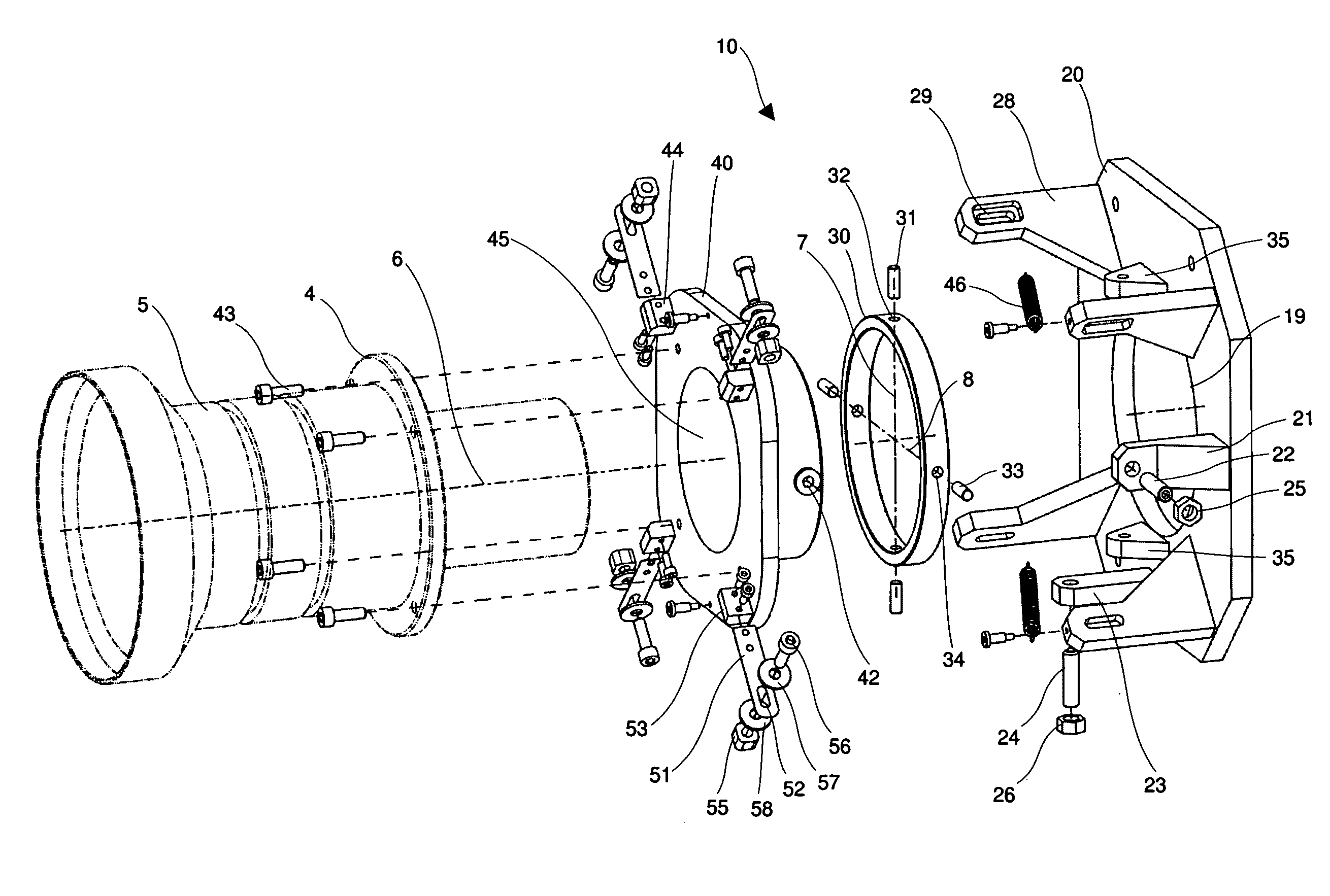 Position adjustment system for a projection lens