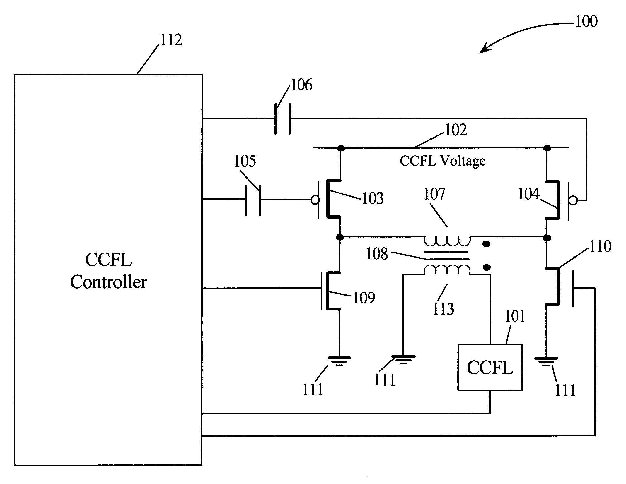 Protecting a cold cathode fluorescent lamp from a large transient current when voltage supply transitions from a low to a high voltage