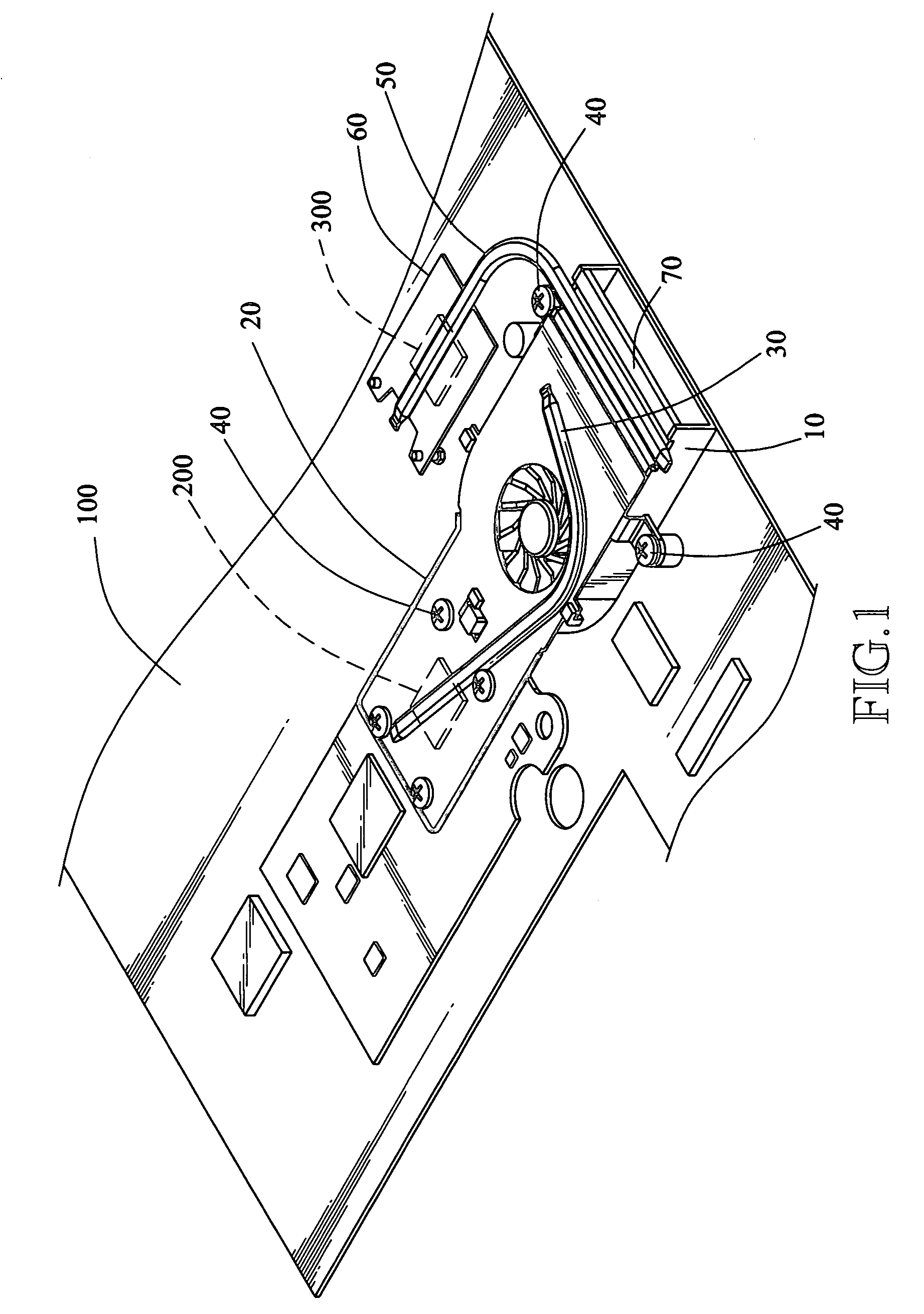 Heat sink module for dissipating heat from a heat source on a motherboard