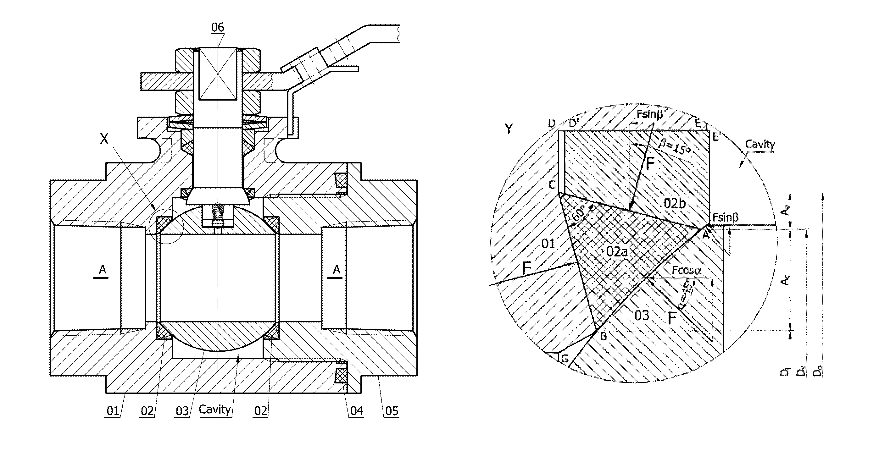 Ball valve seats and ball valves designed with equilateral triangle section methods