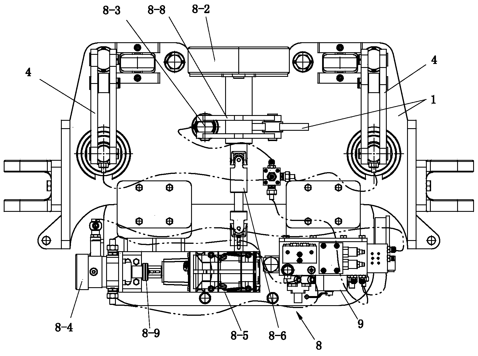 Rope traction monorail crane system braking vehicle