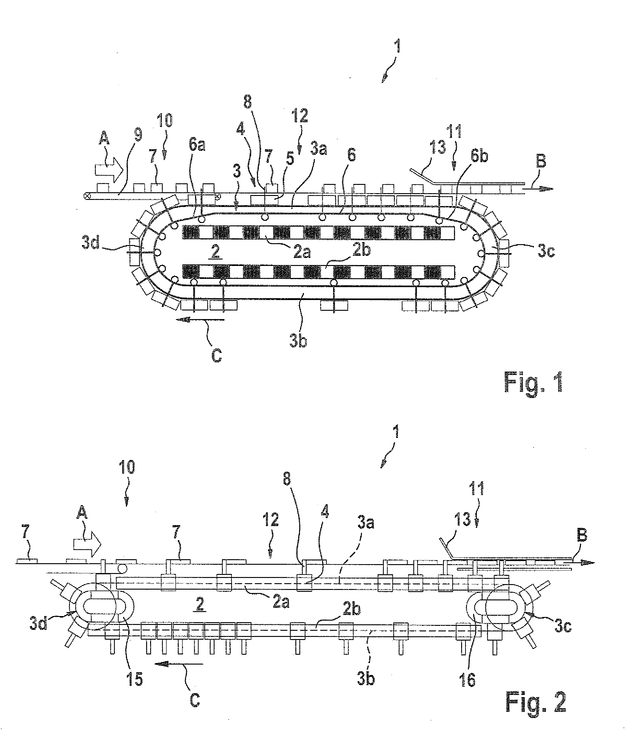 Apparatus  and  method  for  transporting  products,  having a  linear drive  mechanism