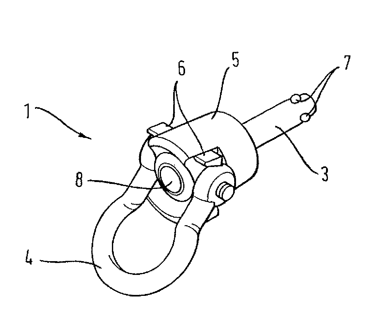 Securing eye and securing system