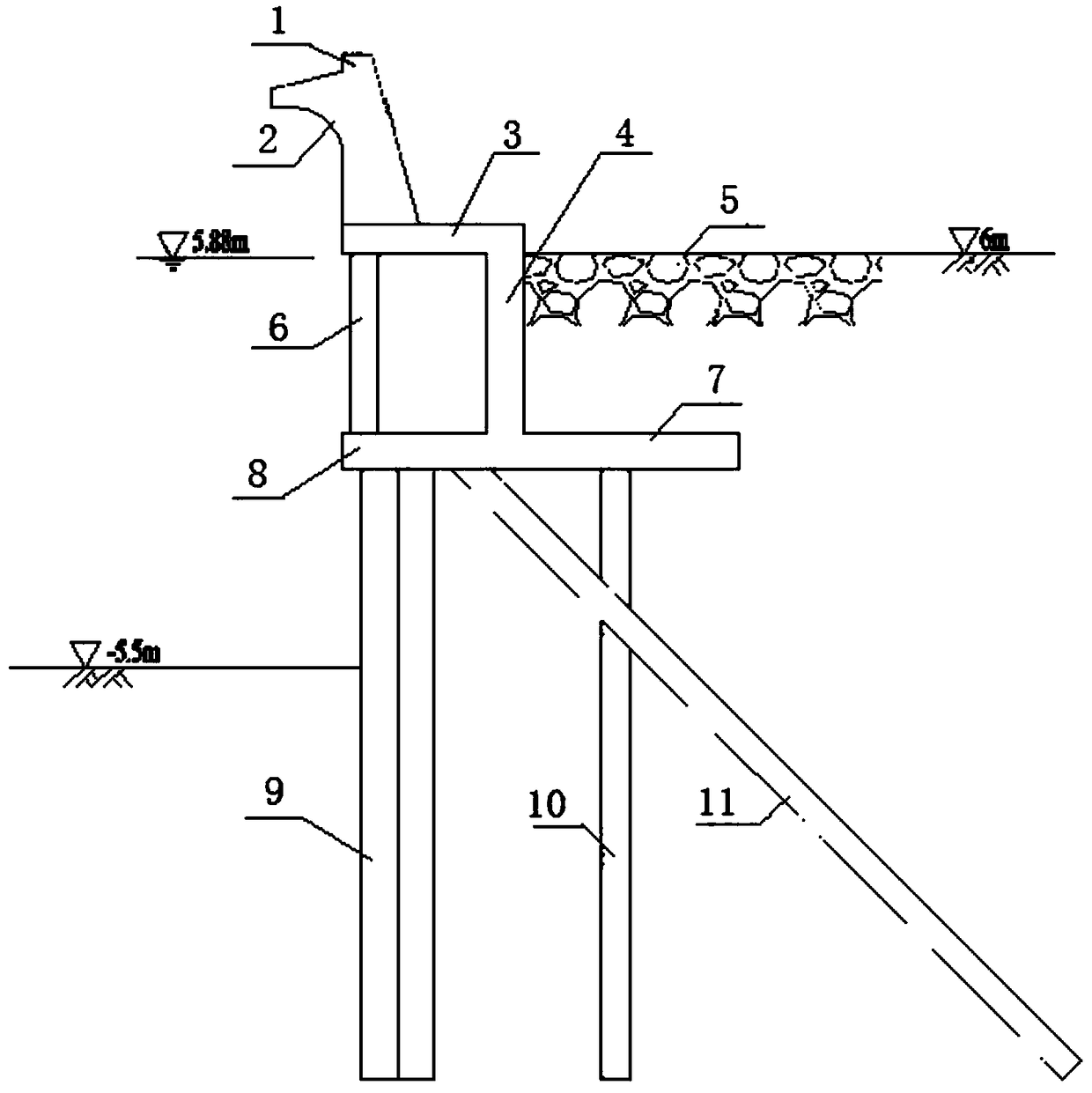 Unloading type t-type sheet pile breakwater enclosure