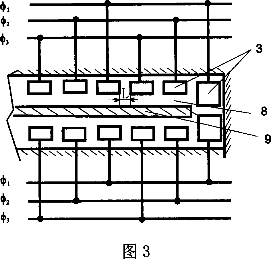 Circuitous transition surface array charge-coupled device