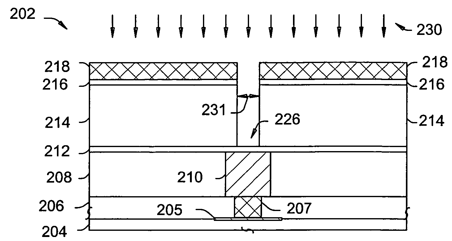 In-situ etch-stop etch and ashing in association with damascene processing in forming semiconductor interconnect structures