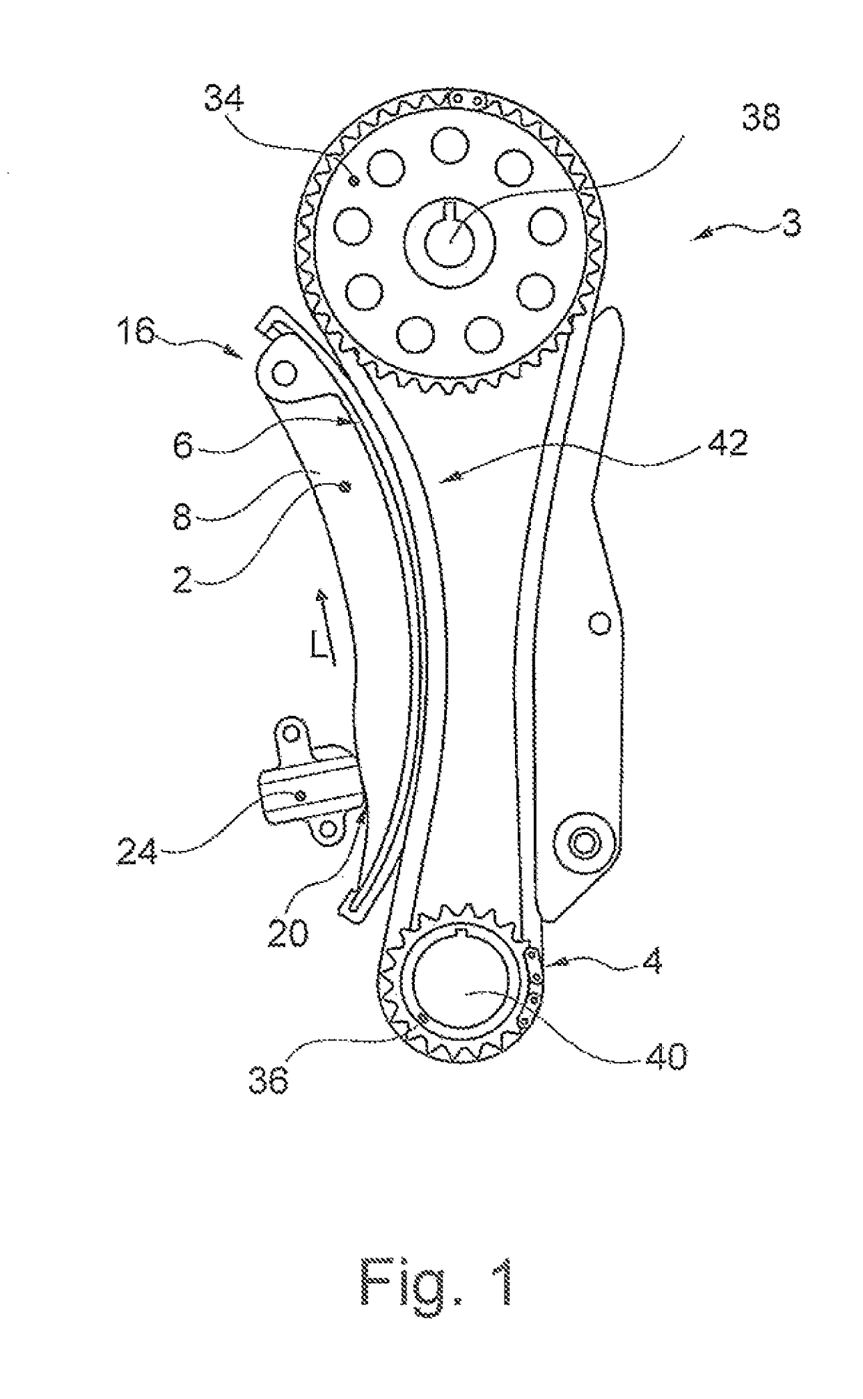 Tensioning rail, and traction mechanism drive including such a tensioning rail