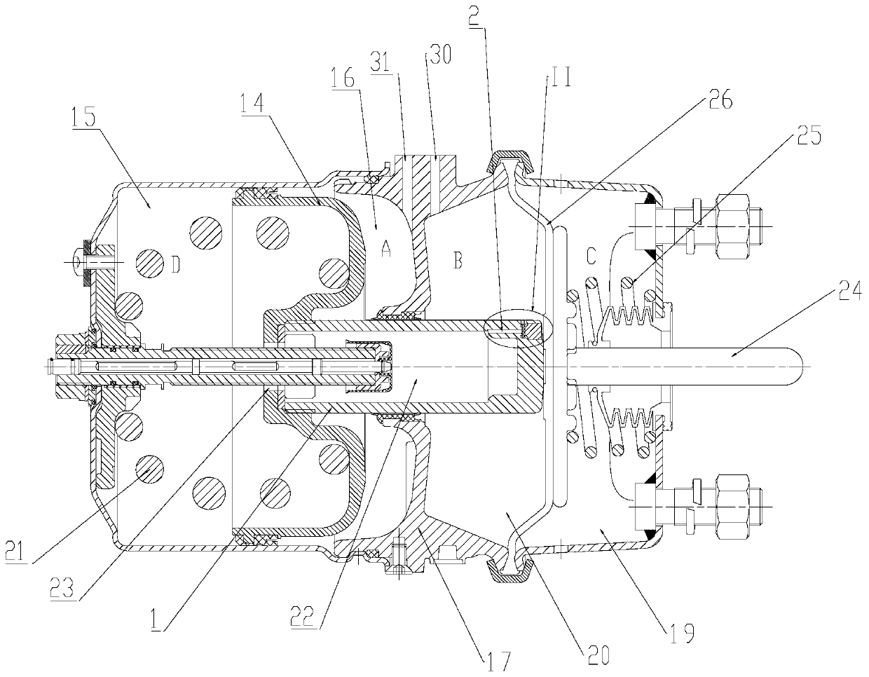 Breather valve for spring braking air chamber and spring braking air chamber